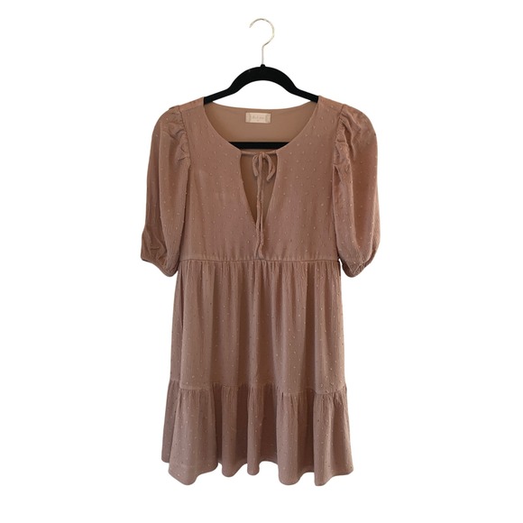 Altar'd‎ State Mini Tiered Ruffle Dress Swiss Dot Tie Neck Puff Sleeve Casual XS - Picture 1 of 9